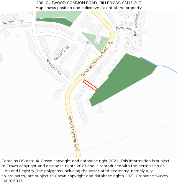 230, OUTWOOD COMMON ROAD, BILLERICAY, CM11 2LG: Location map and indicative extent of plot