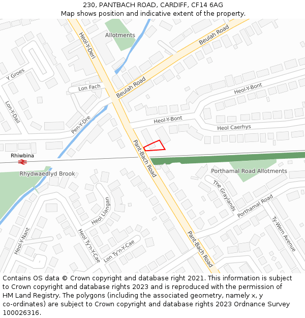 230, PANTBACH ROAD, CARDIFF, CF14 6AG: Location map and indicative extent of plot