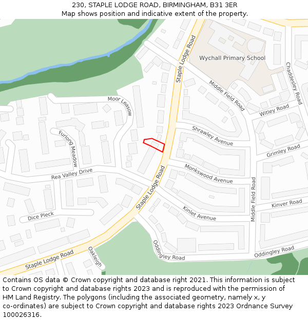 230, STAPLE LODGE ROAD, BIRMINGHAM, B31 3ER: Location map and indicative extent of plot