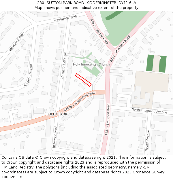 230, SUTTON PARK ROAD, KIDDERMINSTER, DY11 6LA: Location map and indicative extent of plot