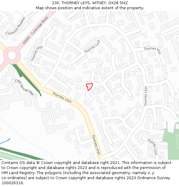 230, THORNEY LEYS, WITNEY, OX28 5NZ: Location map and indicative extent of plot
