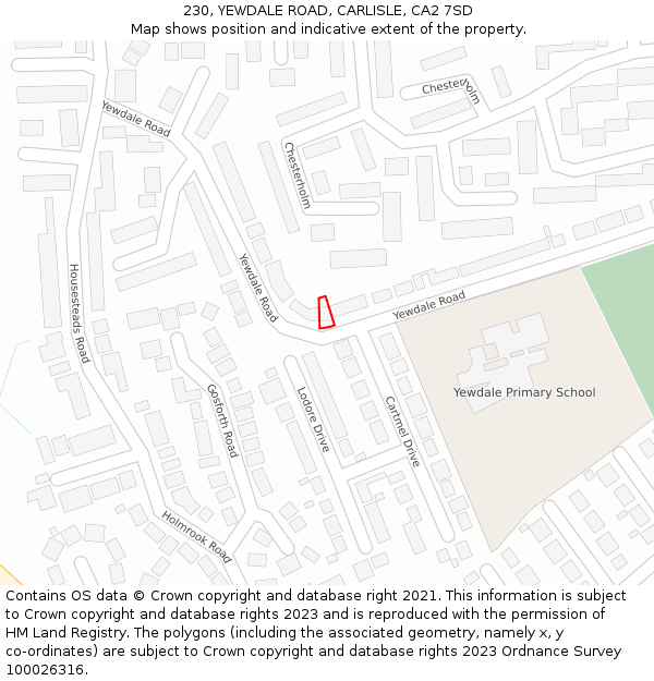 230, YEWDALE ROAD, CARLISLE, CA2 7SD: Location map and indicative extent of plot