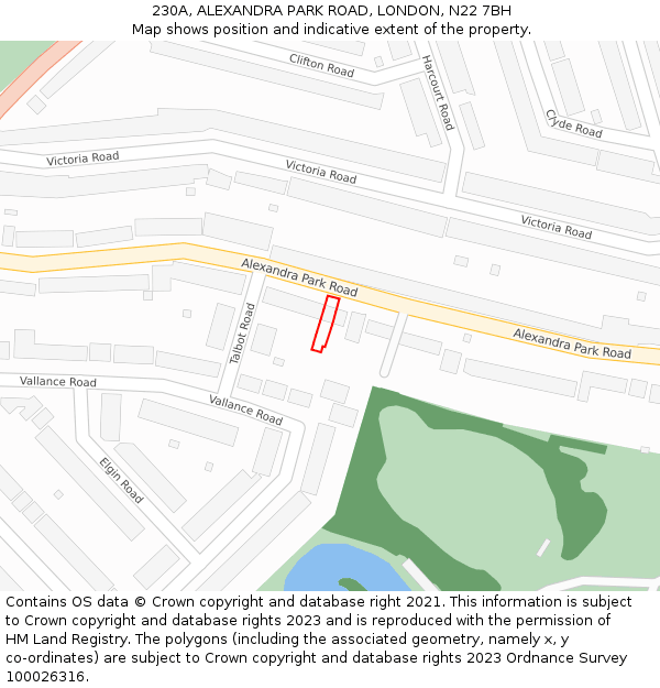 230A, ALEXANDRA PARK ROAD, LONDON, N22 7BH: Location map and indicative extent of plot