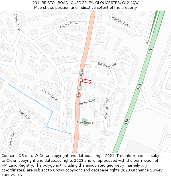 231, BRISTOL ROAD, QUEDGELEY, GLOUCESTER, GL2 4QW: Location map and indicative extent of plot