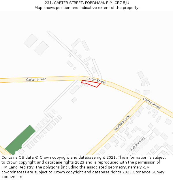 231, CARTER STREET, FORDHAM, ELY, CB7 5JU: Location map and indicative extent of plot