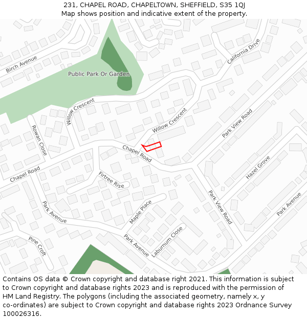 231, CHAPEL ROAD, CHAPELTOWN, SHEFFIELD, S35 1QJ: Location map and indicative extent of plot
