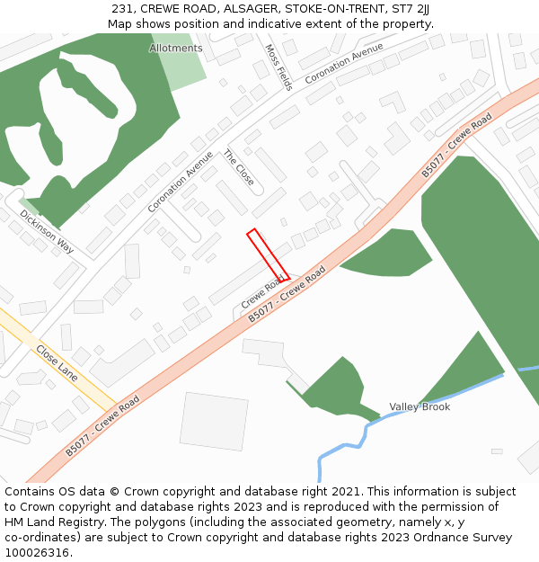 231, CREWE ROAD, ALSAGER, STOKE-ON-TRENT, ST7 2JJ: Location map and indicative extent of plot