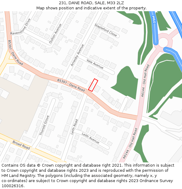 231, DANE ROAD, SALE, M33 2LZ: Location map and indicative extent of plot