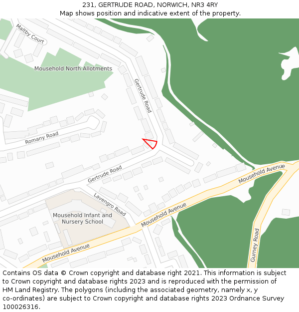 231, GERTRUDE ROAD, NORWICH, NR3 4RY: Location map and indicative extent of plot