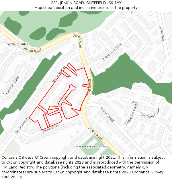 231, JENKIN ROAD, SHEFFIELD, S9 1AX: Location map and indicative extent of plot