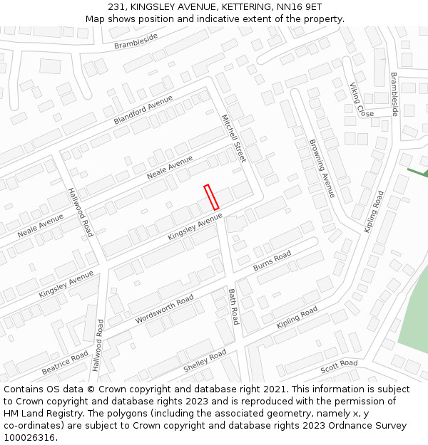 231, KINGSLEY AVENUE, KETTERING, NN16 9ET: Location map and indicative extent of plot