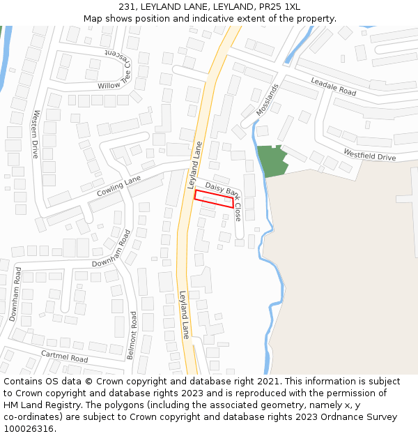 231, LEYLAND LANE, LEYLAND, PR25 1XL: Location map and indicative extent of plot