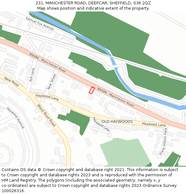231, MANCHESTER ROAD, DEEPCAR, SHEFFIELD, S36 2QZ: Location map and indicative extent of plot