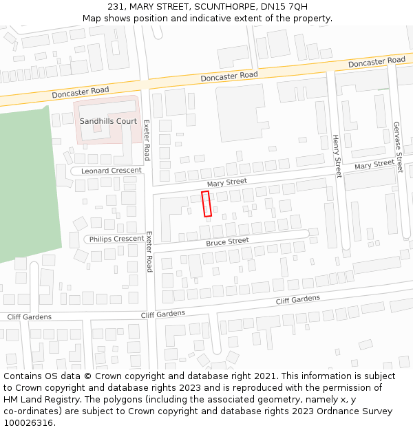 231, MARY STREET, SCUNTHORPE, DN15 7QH: Location map and indicative extent of plot