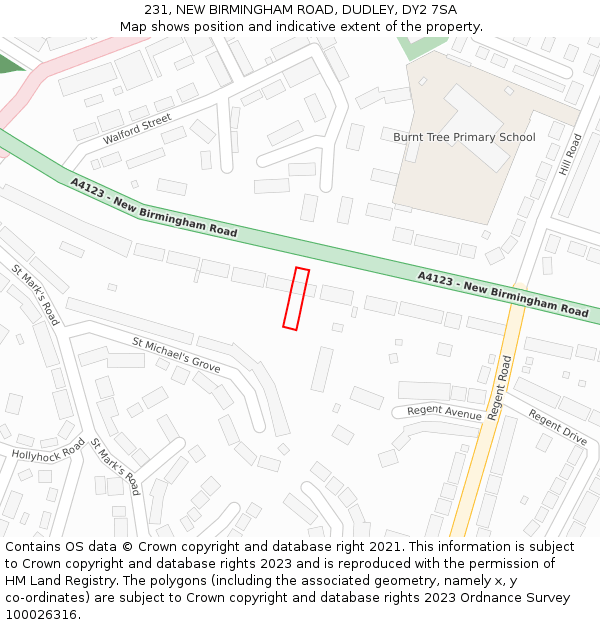 231, NEW BIRMINGHAM ROAD, DUDLEY, DY2 7SA: Location map and indicative extent of plot