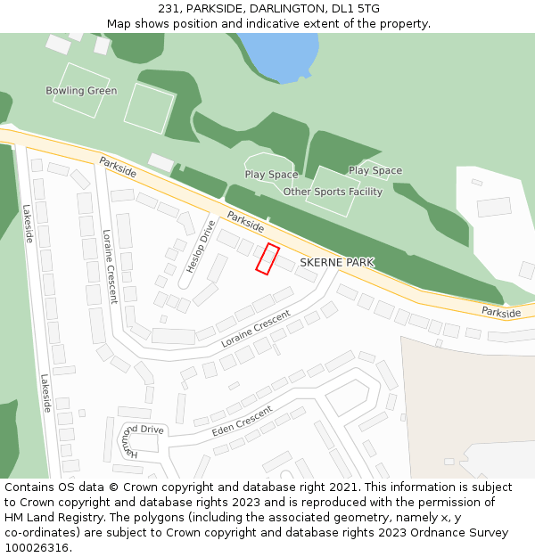 231, PARKSIDE, DARLINGTON, DL1 5TG: Location map and indicative extent of plot