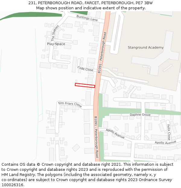 231, PETERBOROUGH ROAD, FARCET, PETERBOROUGH, PE7 3BW: Location map and indicative extent of plot