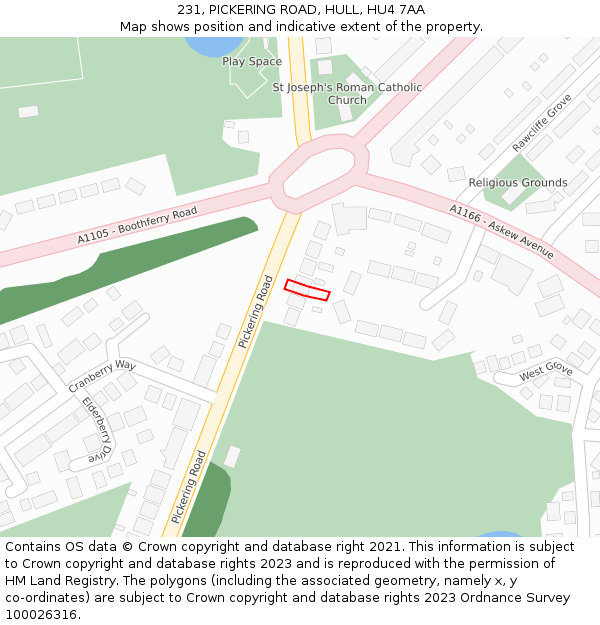 231, PICKERING ROAD, HULL, HU4 7AA: Location map and indicative extent of plot