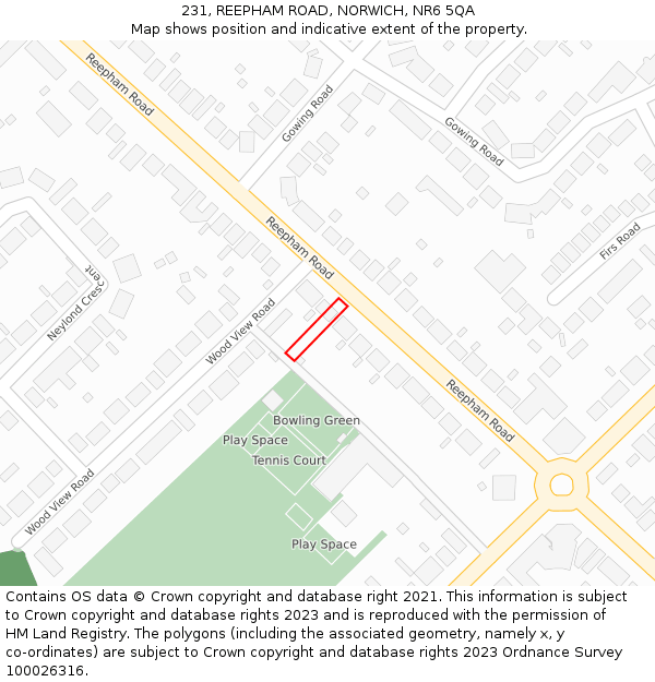 231, REEPHAM ROAD, NORWICH, NR6 5QA: Location map and indicative extent of plot