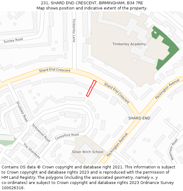 231, SHARD END CRESCENT, BIRMINGHAM, B34 7RE: Location map and indicative extent of plot