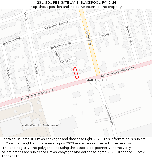 231, SQUIRES GATE LANE, BLACKPOOL, FY4 2NH: Location map and indicative extent of plot