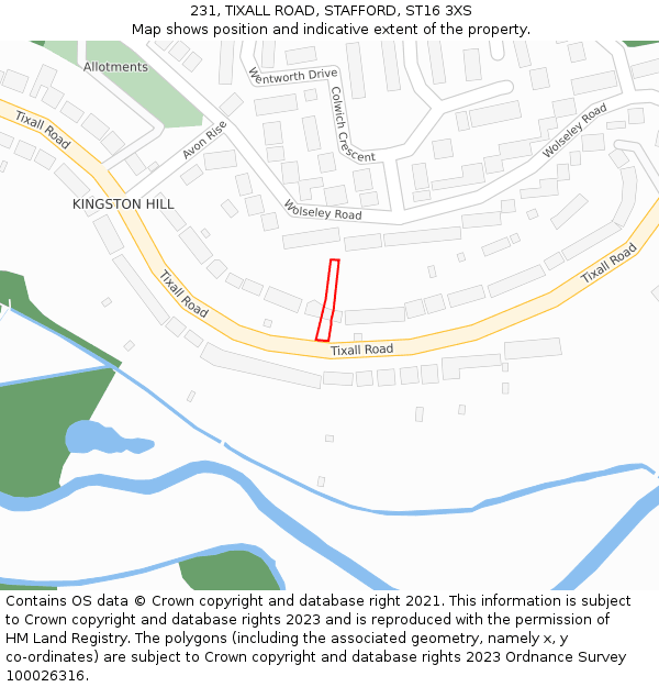 231, TIXALL ROAD, STAFFORD, ST16 3XS: Location map and indicative extent of plot