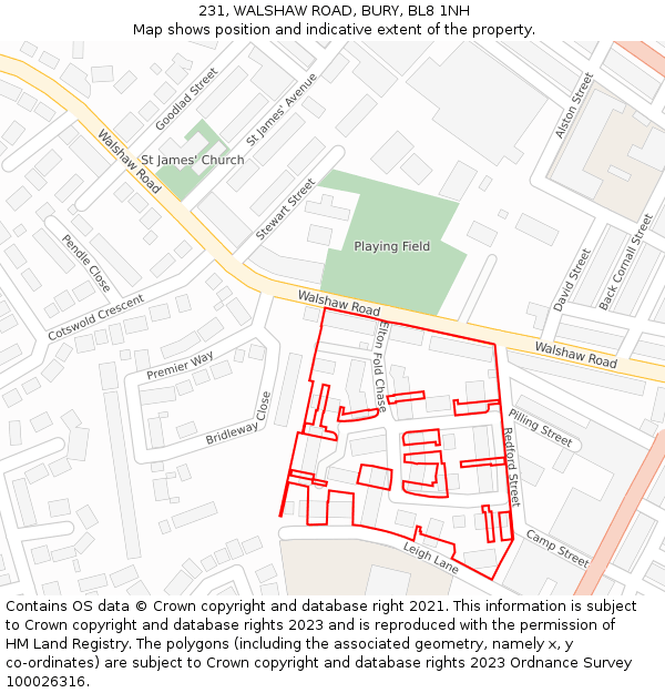 231, WALSHAW ROAD, BURY, BL8 1NH: Location map and indicative extent of plot