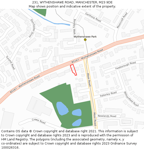 231, WYTHENSHAWE ROAD, MANCHESTER, M23 9DE: Location map and indicative extent of plot