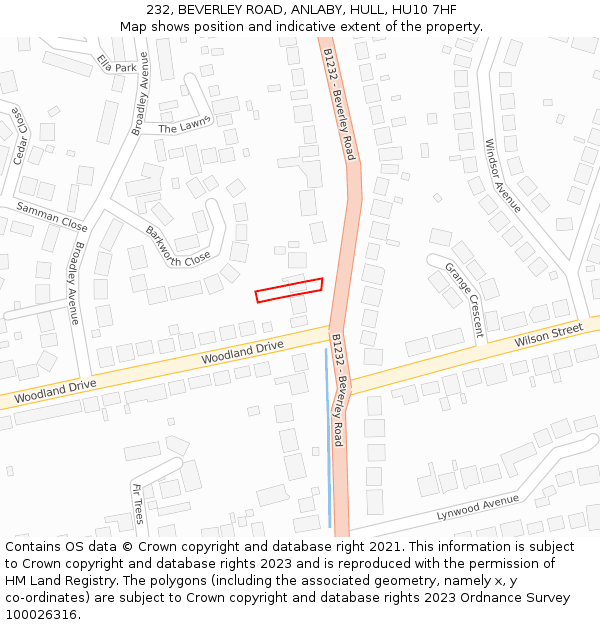 232, BEVERLEY ROAD, ANLABY, HULL, HU10 7HF: Location map and indicative extent of plot
