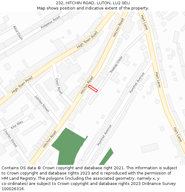 232, HITCHIN ROAD, LUTON, LU2 0EU: Location map and indicative extent of plot