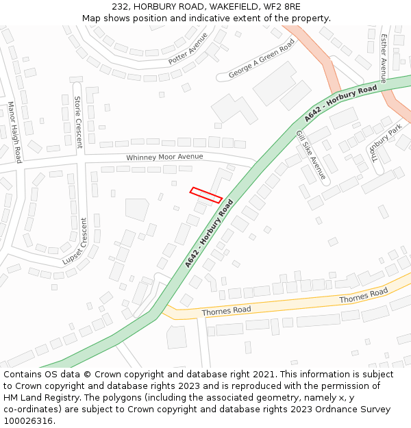 232, HORBURY ROAD, WAKEFIELD, WF2 8RE: Location map and indicative extent of plot