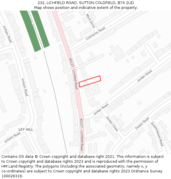 232, LICHFIELD ROAD, SUTTON COLDFIELD, B74 2UD: Location map and indicative extent of plot