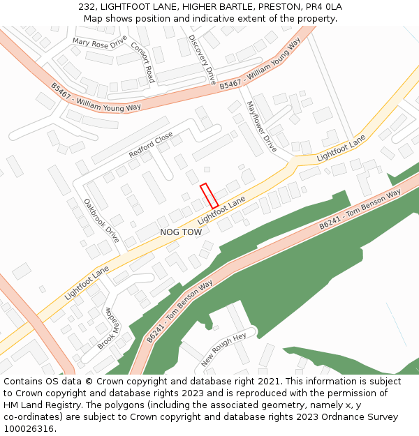 232, LIGHTFOOT LANE, HIGHER BARTLE, PRESTON, PR4 0LA: Location map and indicative extent of plot