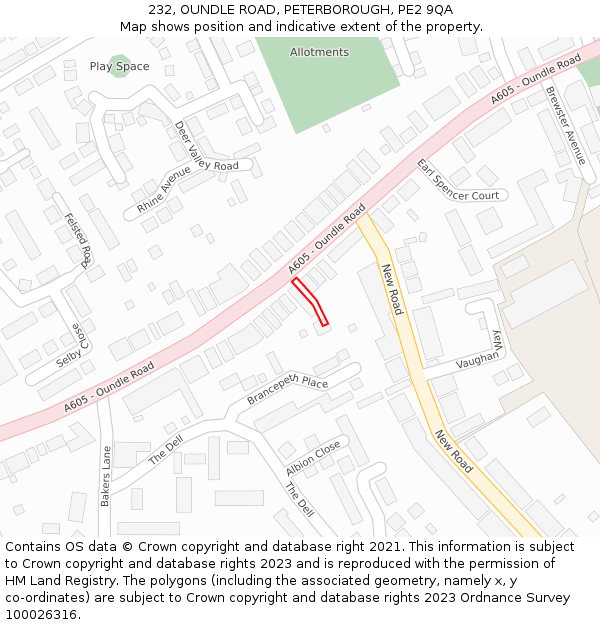 232, OUNDLE ROAD, PETERBOROUGH, PE2 9QA: Location map and indicative extent of plot