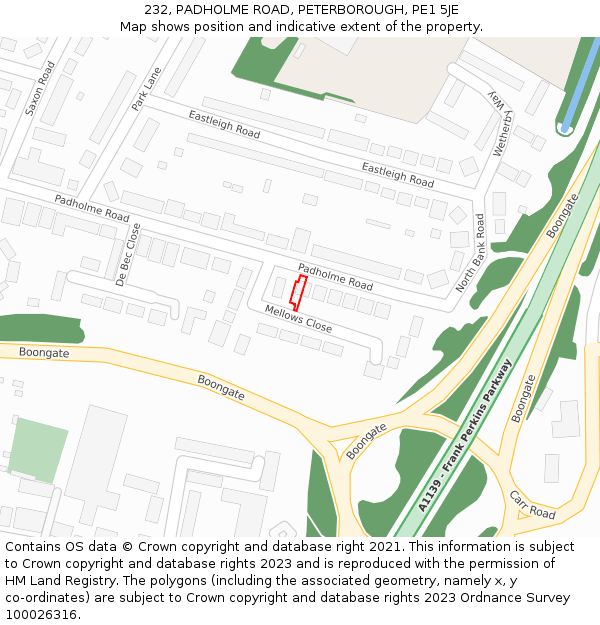 232, PADHOLME ROAD, PETERBOROUGH, PE1 5JE: Location map and indicative extent of plot