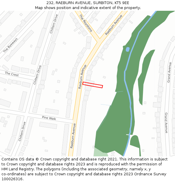 232, RAEBURN AVENUE, SURBITON, KT5 9EE: Location map and indicative extent of plot