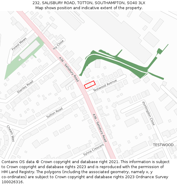232, SALISBURY ROAD, TOTTON, SOUTHAMPTON, SO40 3LX: Location map and indicative extent of plot