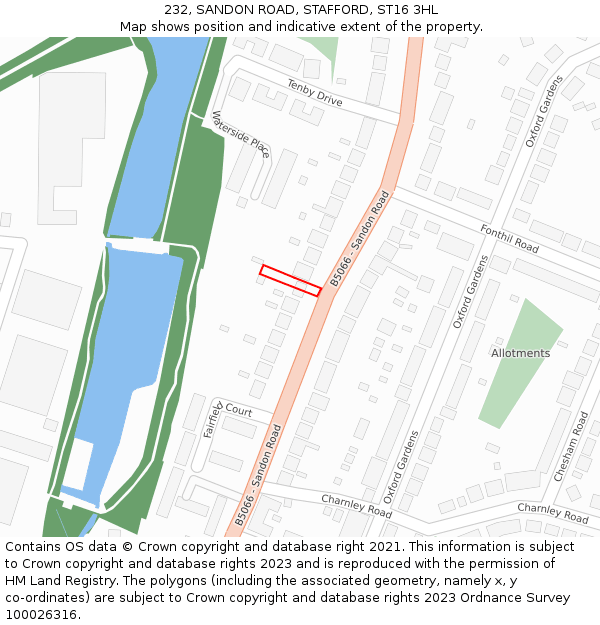 232, SANDON ROAD, STAFFORD, ST16 3HL: Location map and indicative extent of plot
