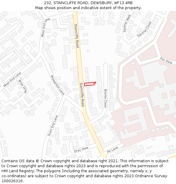 232, STAINCLIFFE ROAD, DEWSBURY, WF13 4RB: Location map and indicative extent of plot