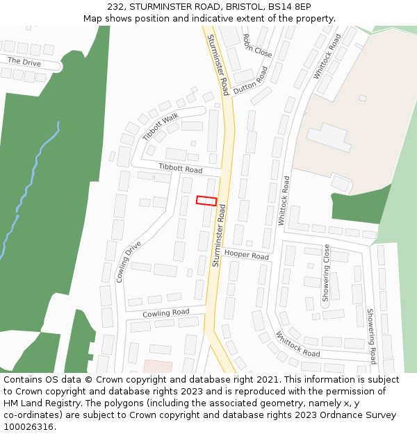 232, STURMINSTER ROAD, BRISTOL, BS14 8EP: Location map and indicative extent of plot