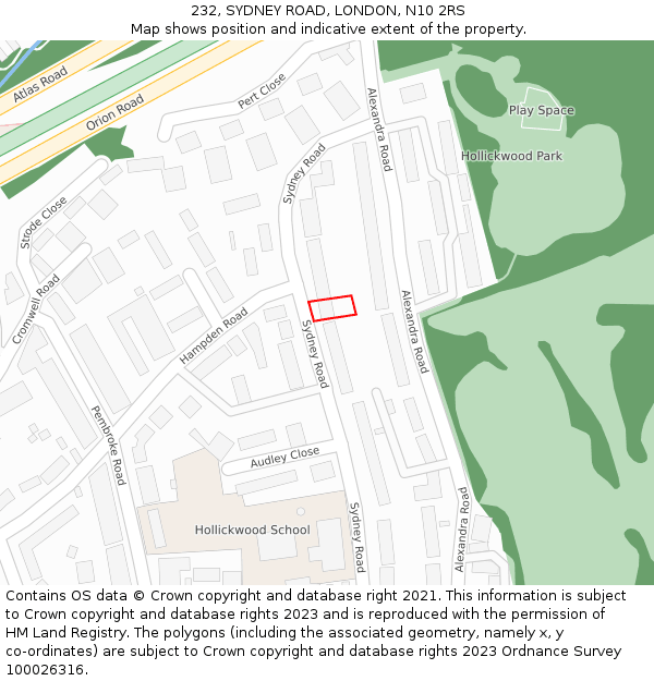 232, SYDNEY ROAD, LONDON, N10 2RS: Location map and indicative extent of plot