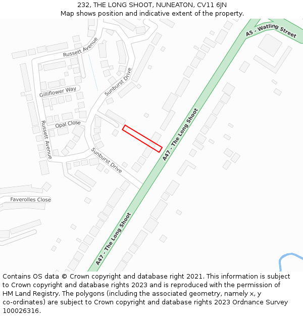 232, THE LONG SHOOT, NUNEATON, CV11 6JN: Location map and indicative extent of plot