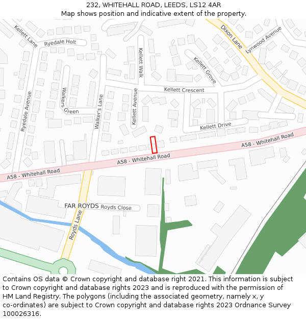 232, WHITEHALL ROAD, LEEDS, LS12 4AR: Location map and indicative extent of plot