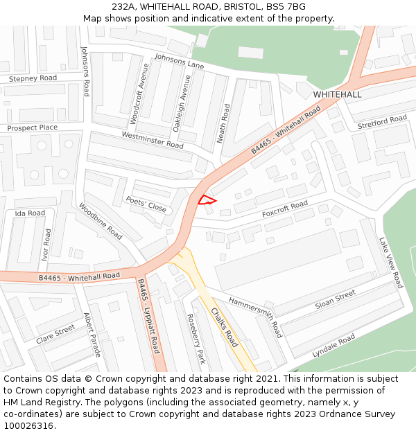 232A, WHITEHALL ROAD, BRISTOL, BS5 7BG: Location map and indicative extent of plot