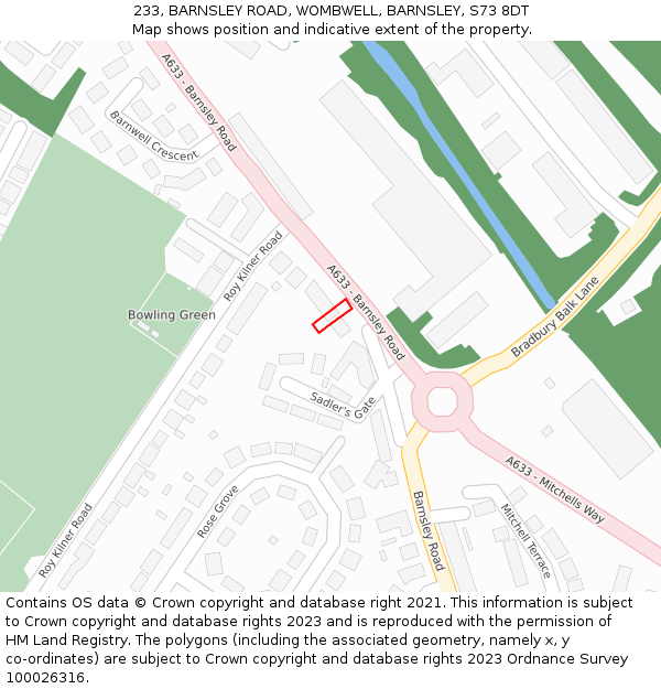 233, BARNSLEY ROAD, WOMBWELL, BARNSLEY, S73 8DT: Location map and indicative extent of plot