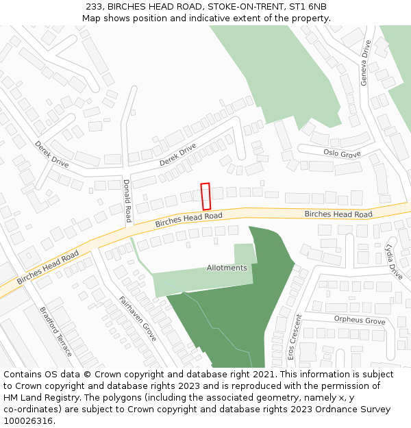233, BIRCHES HEAD ROAD, STOKE-ON-TRENT, ST1 6NB: Location map and indicative extent of plot