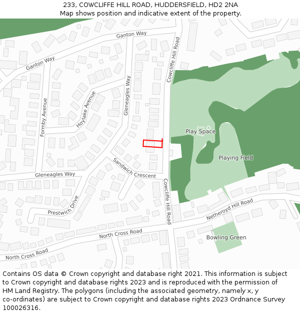 233, COWCLIFFE HILL ROAD, HUDDERSFIELD, HD2 2NA: Location map and indicative extent of plot