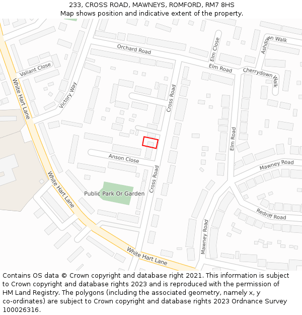233, CROSS ROAD, MAWNEYS, ROMFORD, RM7 8HS: Location map and indicative extent of plot