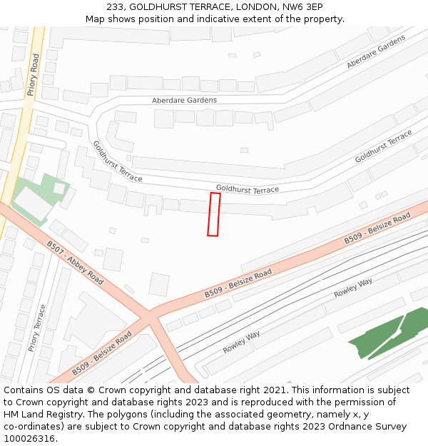 233, GOLDHURST TERRACE, LONDON, NW6 3EP: Location map and indicative extent of plot