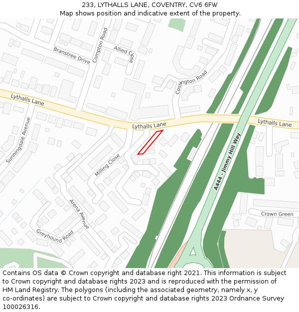 233, LYTHALLS LANE, COVENTRY, CV6 6FW: Location map and indicative extent of plot